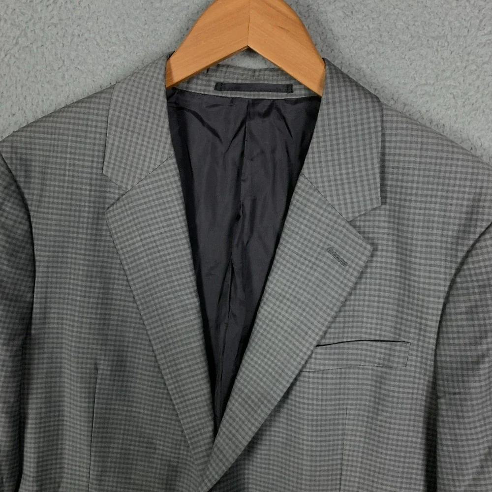 Theory Chambers Blazer 40L Gray Gingham Slim‎ Tailored Wool Sport Coat Jacket